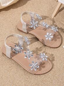 Girls' Sandals With Butterfly Decor, Round Toe Flat Open Toe Princess Roman Shoes, Suitable For Outdoor Walking, Beach Travel, Summer