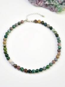 1/4pcs Boho Natural Stone Beaded Necklace, Vintage Green Agate Choker, Free Mix & Match Multi-Layer Neck Chain - Multicolor - View 13