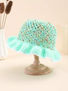 1 szt. damski kapelusz typu bucket hat, styl Y2K, swobodny, uroczy, wydrążony, oddychający kapelusz przeciwsłoneczny, ręcznie tkany, wielokolorowy, dekoracyjny patchwork, modny dodatek do stroju na co dzień/na zewnątrz