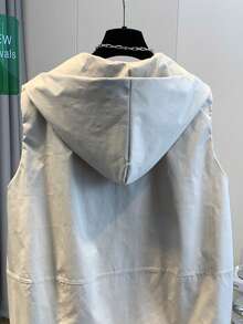 Autumn New Fashion Versatile Ruffle Hem Design Solid Color Woven Loose Casual Sleeveless Women Hooded Vest Spring - Khaki - View 3