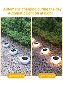 太阳能地面灯，圆形台阶灯 4 件装 LED 太阳能灯户外防水，太阳能甲板灯花园景观照明太阳能花园灯庭院花园布置地面灯适用于户外、露台、小路、庭院、草坪、车道、小路、走道