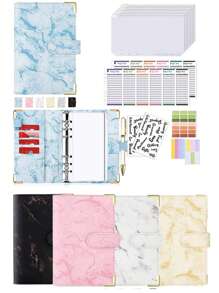 A6 Marble (Case) + 8*Zipper Pockets + 12*Cash Budget Card + English Stickers 2 Pieces + Label Stickers A6 Loose-Leaf Money Organizer For Cash Money Envelopes For Cash A6 Budget Binder