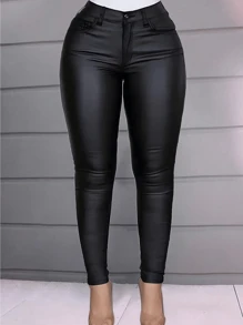 Apperloth A Plus High Waist PU Leather Skinny Pants, For Winter Punk Sexy Music Festival