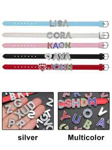 Custom Rhinestone Letter Wristbands,Personalized Leather Wristband,Customized Name Wristbands For Women,Customizable Name Bracelets,Birthday Gifts,Wedding Gifts,Stainless Steel,Sequins, Wristbands,Fashion Decorations, Valentine's Day,Mother's Day,Anniversary,Men,Women,Bridesmaids,Girlfriends,Fathers,Delicate Romance,Silver Stylish
