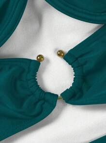Nuevo Traje de Baño Elegante y Sexy de Color Azul con Diseño Calado, Adecuado para Playa, Vacaciones, Fiesta y Citas - Azul - Ver 3