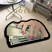 1 pieza Alfombra con estampado de billetes de dólar de estilo dibujos animados Ins, tapete asimétrico de terciopelo suave y lindo, antideslizante para sala de estar, dormitorio, cocina, baño, lavadero, pasillo, entrada, sala de juegos, decoración de hogar de todas las temporadas - Multicolor - Ver 1