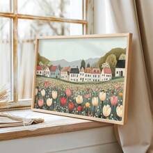 1 幅可爱春天墙壁艺术画春天村庄帆布印刷画郁金香小镇海报农舍装饰适用于卧室、客厅或办公室墙壁装饰无框架 - 彩色 - 查看 1
