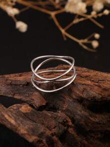 1 chiếc nhẫn quấn dệt nhiều lớp, màu vàng và bạc, phong cách cá nhân thời trang, thích hợp để phụ nữ đeo hàng ngày và làm quà tặng/dự tiệc - Nhẫn đường nét tinh tế đan xen ba lớp - Xem 10