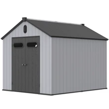 XWT013-1 8*10ft Resin Plastic Storage Shed For Backyard Garden Big Spire Tool Storage - 黑色+灰色如圖 - 查看 12