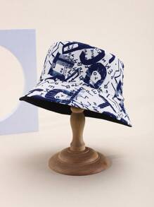 1pc Letter Casual Streetwear Polyester Printed Windproof UV Protection Decorative Bucket Hat, Outdoor Sunshade Hat, Unisex Festival Party Hat, Reversible Bucket Hat, Hip Hop Style