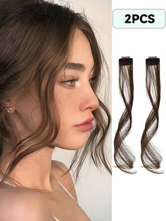 Light Brown Air Bangs,2PCS Clip In Bangs Front Side Bangs Set Long Temples, Bangs Hair Clip On Fringe Bangs With Temples Synthetic Wigs Long Dragon Beard Bangs Hair 10inch  And14inch