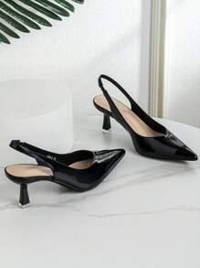Xin Jing Shoes 百搭高跟鞋，女士套脚浅口鞋，适合通勤、婚礼、派对等场合，优雅百搭，猫跟、尖头跟款式可选。 - 黑色 - 查看 5