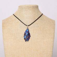 1pc Plated Natural Black Tourmaline Gemstone & Peacock Feather Design Pendant
