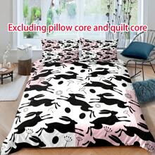 3pcs Bedding Set, Pink And White Patchwork Running Rabbit Duvet Cover Set - Soft Polyester, Bedding Set Suitable For All Seasons, Includes 1 Duvet Cover And 2 Pillow Shams (No Filler)