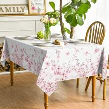 1pc Spring Floral Tablecloth, Washable Seasonal Cherry Blossom Tablecloth Suitable For Living Room, Dining Room, Dinner Party, Picnic, Home Decor