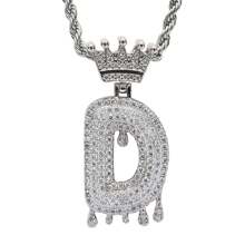 26 Letters 18K Gold Plated Cubic Zirconia Initial Pendant Necklace, Unisex Hip Hop Style, 22" Or 24" Chain Length, Christmas & New Year Gift - Silver - View 22