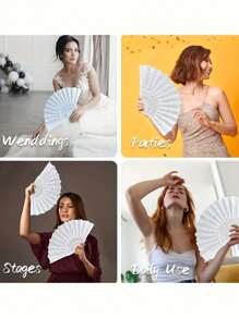 1pc Women White Handheld Fan With Embossed Floral Design, Fashionable Folding Fan For Dancing