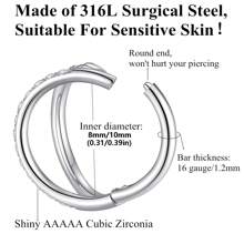 1 件 16G 双透明 CZ 铰链鼻环圈 G23 钛防过敏 18K 镀金分段隔膜鼻穿刺珠宝软骨环耳屏海螺耳轮耳垂耳环穿孔、唇环、肚环乳头环 8 毫米 10 毫米女士和男士身体穿孔珠宝