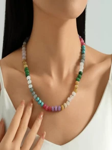 New European And American Personalized Color Block Color Natural Stone Beaded Handmade Beaded Necklace - Crushed Natural Stone Necklace - View 6