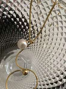 Adjustable Length Faux Pearl & Metallic Bead Pendant Necklace, Fashion Versatile Accessory For Women, Suitable For Sweater, Wedding, Holiday Party, Daily Wear (Handmade, May Have Slight Variations) - Multicolor - View 3