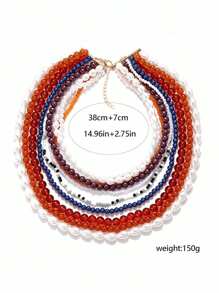 1pc Bohemian Multi-Layer Beaded Exaggerated Faux Pearl Women Necklace