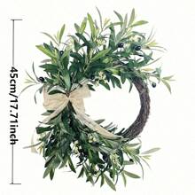 1 Peça Grinalda de Azeitona Verde Artificial com Flores Brancas e Fita - Perfeito para Decoração Rústica Interna/Externa, Parede ou Janela, Ótimo para Casa, Festivais, Decorações de Casamento