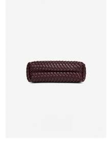 Tas Keranjang Anyaman Kubis Modis, Tas Tangan Komuter Kapasitas Besar, Set 2-in-1 dengan Tas Kecil, Tas Selempang dengan Hiasan Pom Pom Gantung - Burgundy - View 6