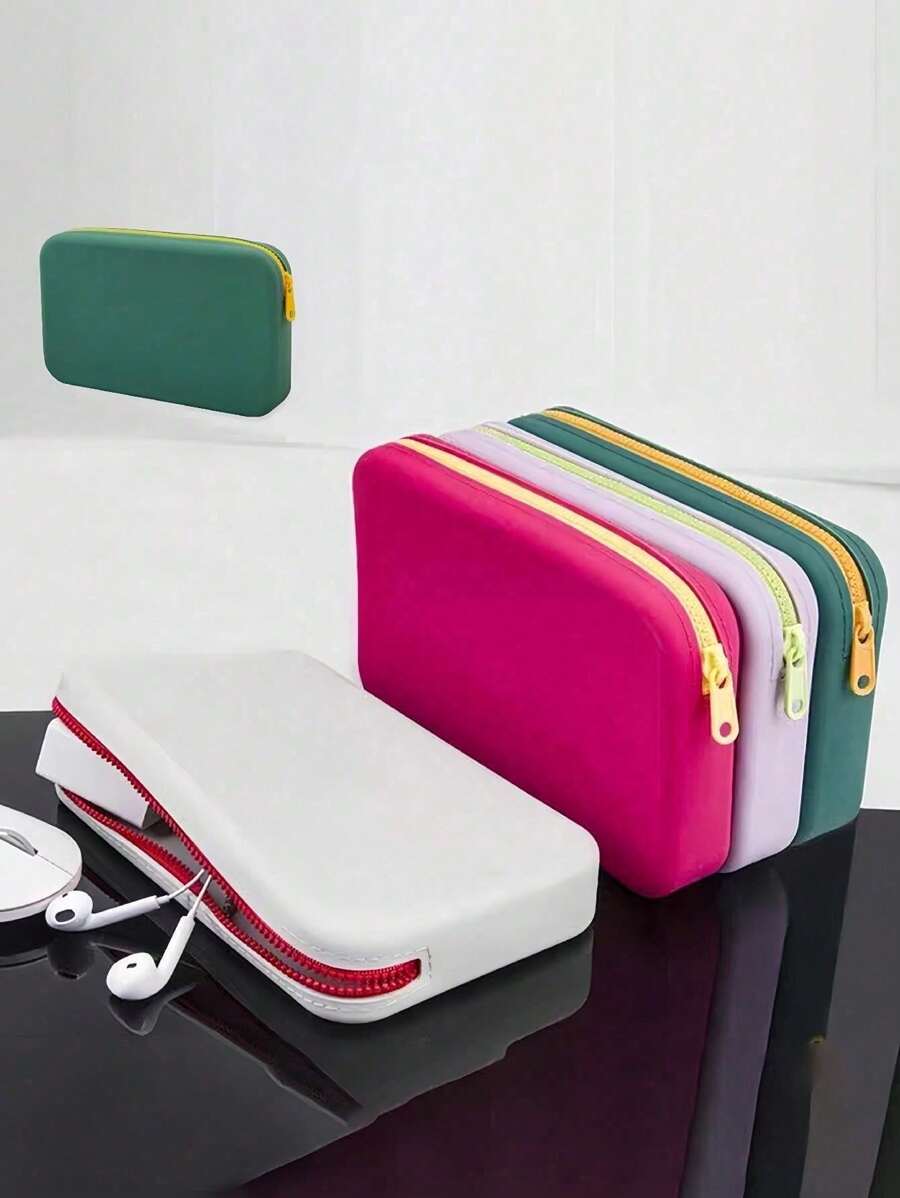 Minimalist Silicone Storage Electronic Accessories Bag, Zipper Carry On Bag, Portable Data Cable Bag - Multicolor - View 1