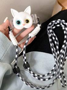 Soporte para teléfono con cordón estilo dibujo animado de gato, correa cruzada ajustable y desmontable, soporte para gafas y perro lindo, anti-pérdida