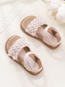 Girls' Pearl Lace PU Pink Sandals, Summer New Party Cute Princess Shoes, Soft Non-Slip Open Toe, Suitable For Party, Wedding, Casual And Daily Wear