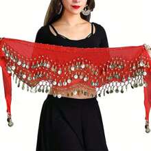 1 pièce Accessoires de danse du ventre, écharpe de hanche de danse du ventre, ceinture de danse, écharpe à nouer à la taille, ceinture de pratique à la taille, chaîne de taille décorée de pièces, cache-ceinture de costume de danse, tenue de danse