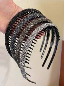 1/4 piezas Aro para el cabello vintage con brillo y rhinestones, diadema antideslizante, diadema para el flequillo, accesorios para el cabello para mujeres