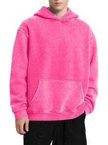 FAIABLE Mens Hoodies Oversized Unisex Wash Hoodie Heavyweight Fleece Vintage Cotton Sweatshirt Men Women Streetwear - 粉色 - 查看 3