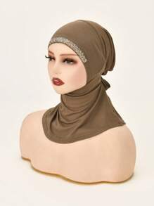 1pc Women Solid Color Rhinestone Fashion Casual Elastic Tie Band Jersey Headwrap, Multifunctional As Underscarf, Headband, Neck Warmer - Solid Color - View 13