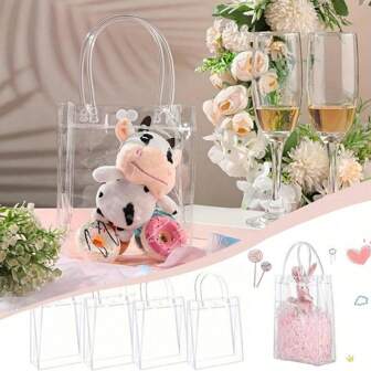 10 个可重复使用带手柄的厚塑料礼品袋，透明 PVC 塑料派对礼品包装手提袋，适用于母亲节、婚礼、生日派对