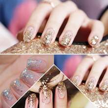Esmalte de uñas de platino con diamantes Miss Comoy de 15ML, nuevo modelo popular de 2025, el tamaño de los destellos de purpurina hace un degradado de color brillante, se necesita lámpara de secado de luz ultravioleta, manualidades de uñas, pegamento de uñas comúnmente usado en salones de uñas