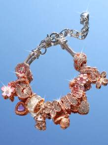 1pc Pink Sakura Flower Charm Bracelet; 1pc Cute Mushroom DIY Bracelet; 1pc Adjustable Butterfly & Flower Bracelet; 1pc Classic Heart Shaped DIY Bridal Wedding Bracelet