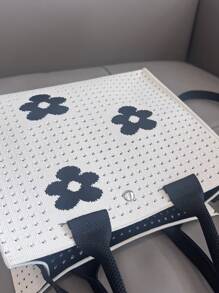 新款花朵镂空针织手提包，大容量针织单肩包，女士休闲手提包和杂货店购物袋，大尺寸手提包，小尺寸斜挎单肩包