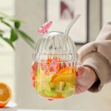 2 piezas Vasos de vidrio a rayas verticales resistente al calor, vasos de café, vasos para bebidas frías de restaurante, vasos para beber de gran capacidad, tazas transparentes para Americano helado, latte, leche, agua con burbujas, té y jugo de frutas, con caja de regalo