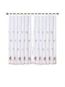 juego de cortina para cocina traslucida y bordada, cortinas de ventana, 2 paneles 60x150cm/120x150cm, frutales multicolores,  adecuado para dormitorio, oficina, cocina, sala de estar, estudio, decoración del hogar - Naranja - Ver 1