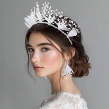 1 Set de Accesorio con diadema con rinostones de diseño floral y aretes para Actuaciones, Pasarela, Boda Nupcial