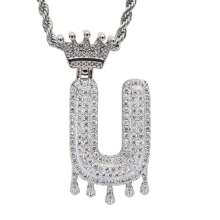 26 Letters 18K Gold Plated Cubic Zirconia Initial Pendant Necklace, Unisex Hip Hop Style, 22" Or 24" Chain Length, Christmas & New Year Gift - Silver - View 37