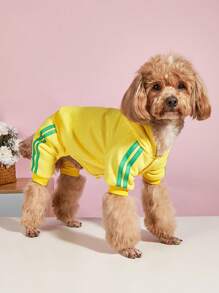 1pc Solid Color Pet Hoodie Sweatshirt, Vertical Stripe Design For Small Dogs & Cats - Yellow - View 3