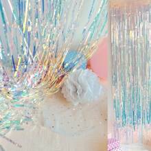 2 Stücke Aluminium Folie Regenbogen Vorhang, 3.3x6.6 Ft regenbogenfarbenes metallisches Draht Regentapete, transparenter Hintergrund Regentapete, holografische Aluminium Folie Quasten Regentapete, Fadengardine, Geburtstagshintergrund, Partyhintergrund, Hochzeitshintergrund