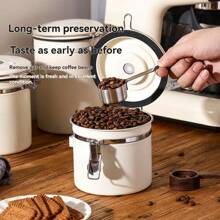 1pc Stainless Steel Sealed Can With Spoon, Coffee Bean Can, Round Portable Exhaust Fresh-Keeping Box, Tea And Milk Powder Can