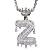 26 Letters 18K Gold Plated Cubic Zirconia Initial Pendant Necklace, Unisex Hip Hop Style, 22" Or 24" Chain Length, Christmas & New Year Gift - Silver - View 19