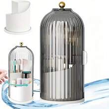 Plastic Rotating 360° Makeup Brush Holder With Cover, Non-Electric, Suitable For Vanity Makeup Storage