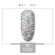 Esmalte de uñas de platino con diamantes Miss Comoy de 15ML, nuevo modelo popular de 2025, el tamaño de los destellos de purpurina hace un degradado de color brillante, se necesita lámpara de secado de luz ultravioleta, manualidades de uñas, pegamento de uñas comúnmente usado en salones de uñas
