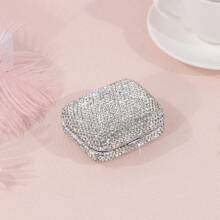 1pc, Mini 2.32/2.13/0.79IN Stainless Steel Ashtray With Leaf-Shaped Ash Tray, Sparkling Glass Rhinestones, Artificial Rhinestones, Portable Ashtray, Outdoor Pocket Ashtray, Creative Car Smoking Accessory, Fashionable And Charming