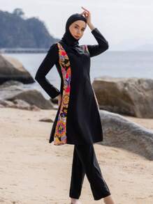 Conjunto de traje de baño modesto con capucha de 3 piezas (manga larga y pantalones) estilo medio oriental, traje de baño para mujeres para el verano